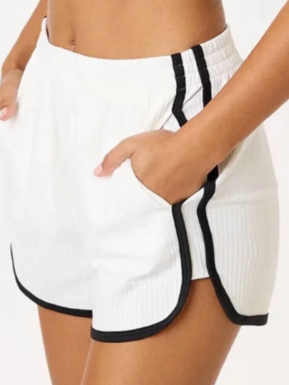 Kira Dolphin White Athletic Shorts with Black Trim for Women